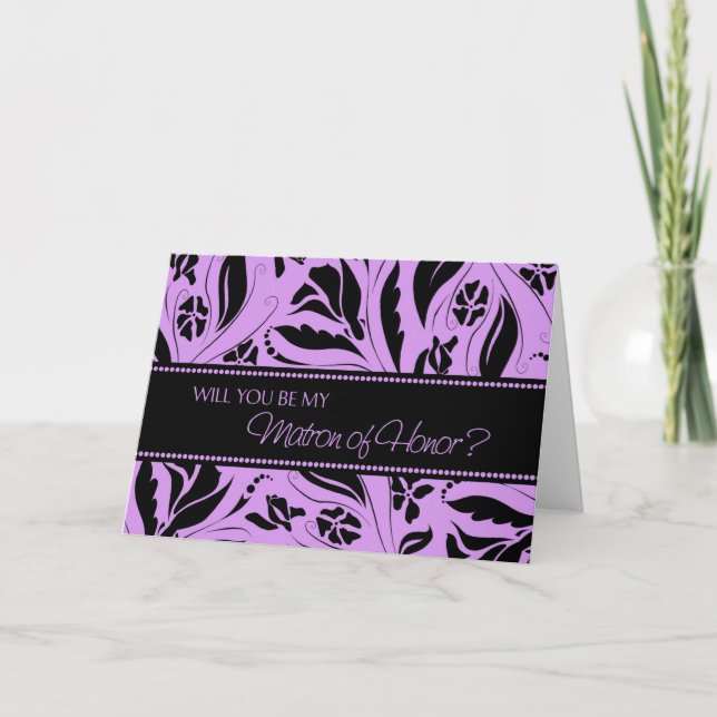 Purple Flowers Matron of Honour Invitation Card (Front)