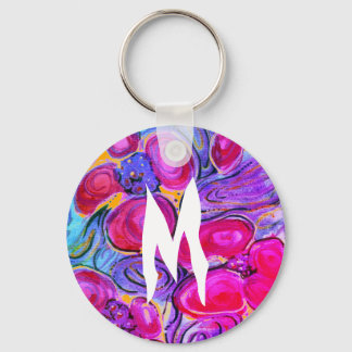 Purple Flowers Monogram Fantasy Key Ring