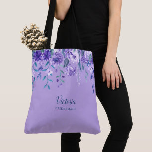 Purple Flowers Monogrammed Tote Bag