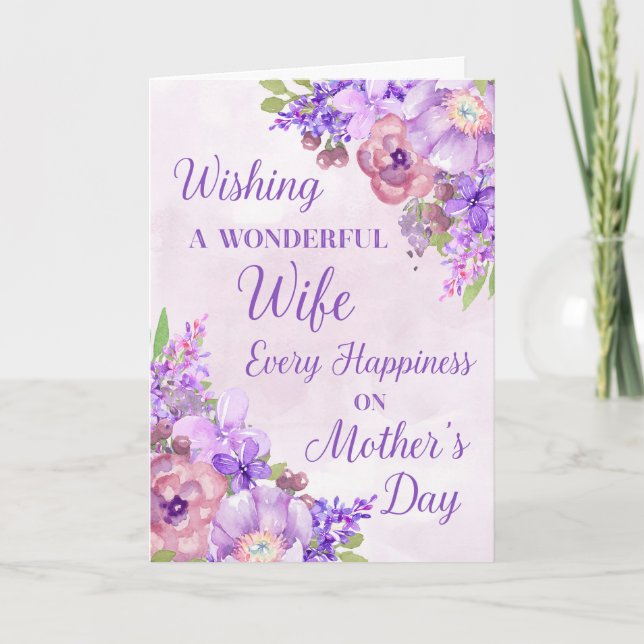 Purple Flowers Mother's Day Card for Wife (Front)
