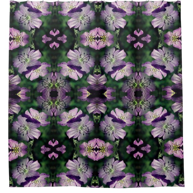 Purple Flowers Multiplied Abstract Pattern Shower Curtain (Front)