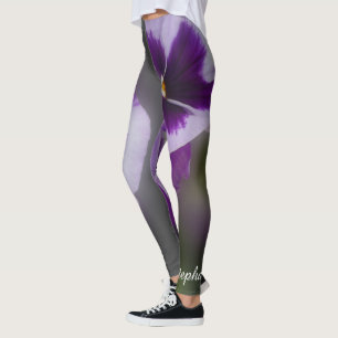 Purple Flowers, Name, Floral Yoga Leggings