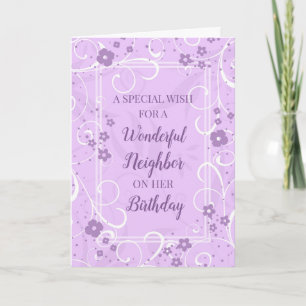 Purple Flowers Neighbour Birthday Card
