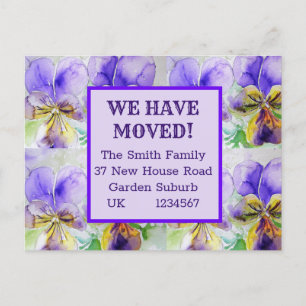 Purple Flowers New Address Postcard, We Are Moving Postcard