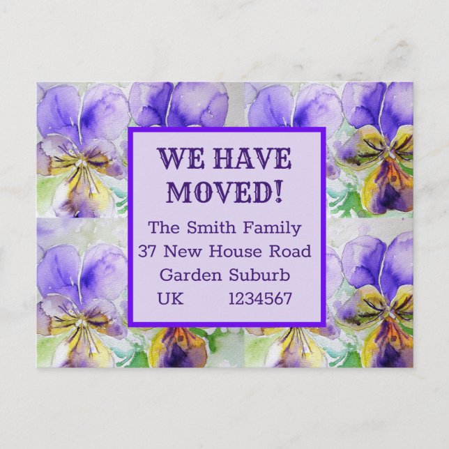 Purple Flowers New Address Postcard, We Are Moving Postcard (Front)
