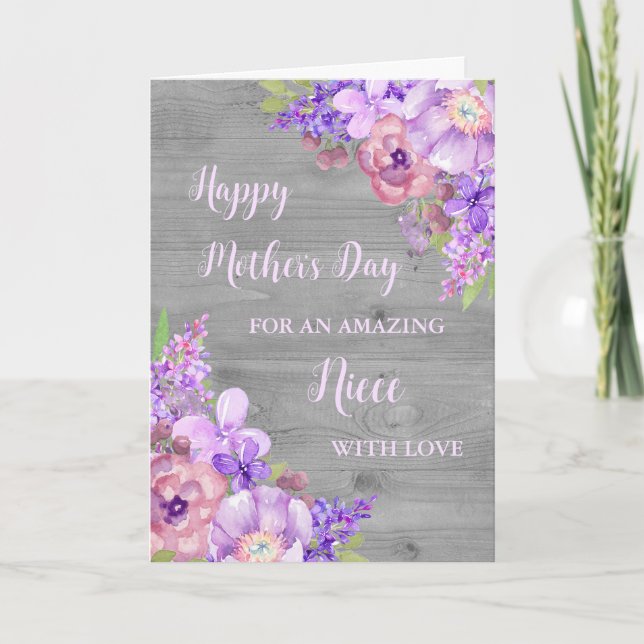 Purple Flowers Niece Happy Mother's Day Card (Front)