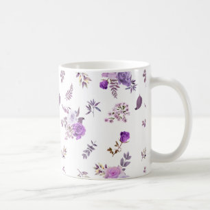 Purple flowers on coffee mug