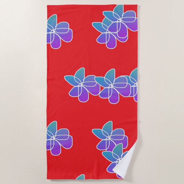 Purple Flowers On Red  Beach Towel (Front)