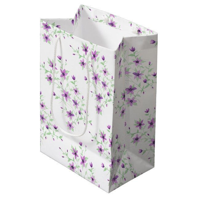 Purple Flowers on the Vine Medium Gift Bag (Front Angled)