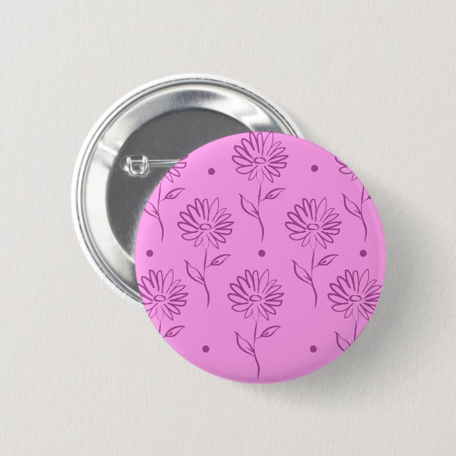 Purple Flowers Outline Pattern 6 Cm Round Badge (Front & Back)