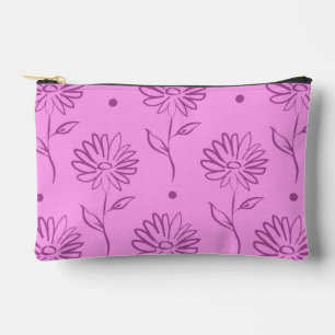Purple Flowers Outline Pattern Accessory Pouch