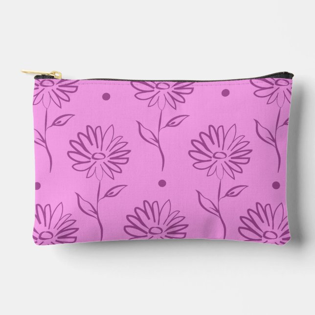 Purple Flowers Outline Pattern Accessory Pouch (Front)