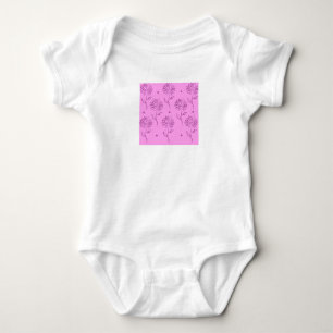 Purple Flowers Outline Pattern Baby Bodysuit
