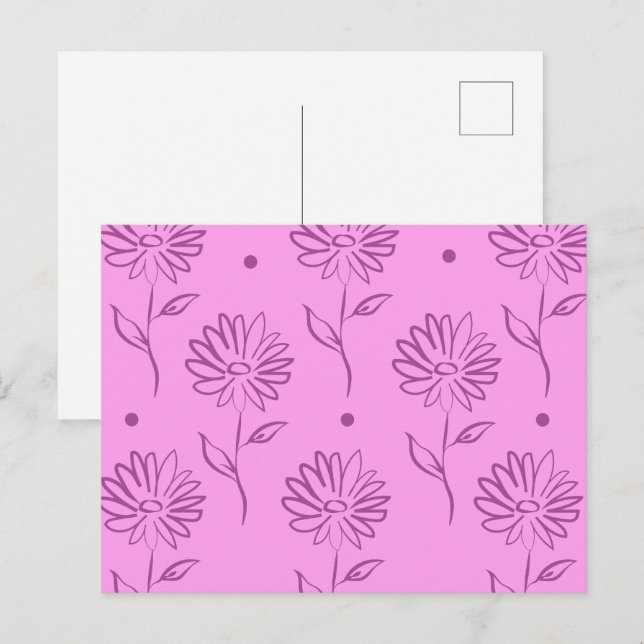 Purple Flowers Outline Pattern Postcard (Front/Back)