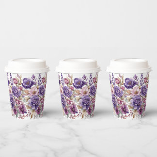 Purple flowers paper cups