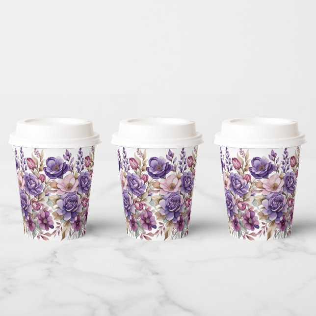 Purple flowers paper cups (Multi)