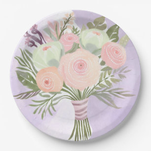 Purple Flowers Paper Plate