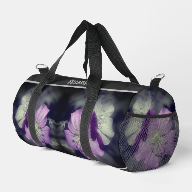Purple Flowers Partial Colour Personalised Duffle Bag (Right Corner)