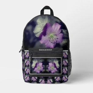 Purple Flowers Partial Colour Personalised Printed Backpack