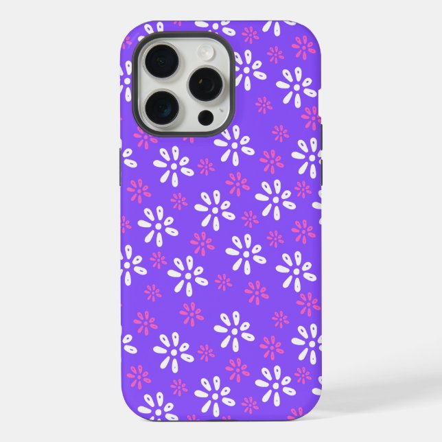 Purple Flowers Pattern iPhone 15 Pro Max Case (Back)