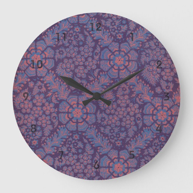 Purple Flowers Pattern Large Clock (Front)