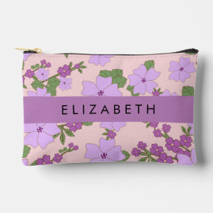 Purple Flowers, Pattern Of Flowers, Your Name Accessory Pouch