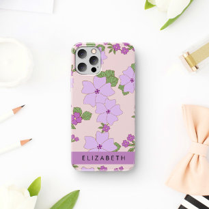 Purple Flowers, Pattern Of Flowers, Your Name iPhone 12 Pro Case