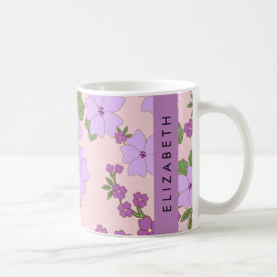 Purple Flowers, Pattern Of Flowers, Your Name Coffee Mug