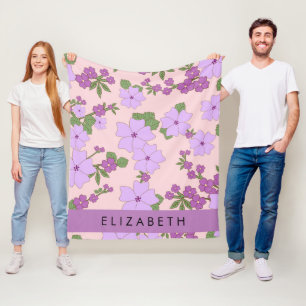 Purple Flowers, Pattern Of Flowers, Your Name Fleece Blanket
