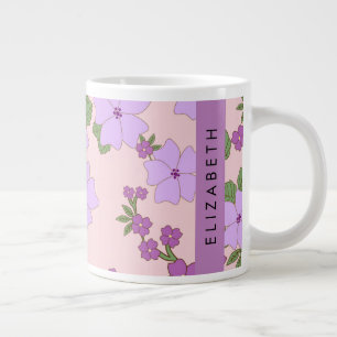 Purple Flowers, Pattern Of Flowers, Your Name Large Coffee Mug