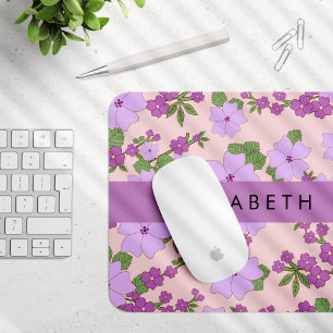 Purple Flowers, Pattern Of Flowers, Your Name Mouse Mat