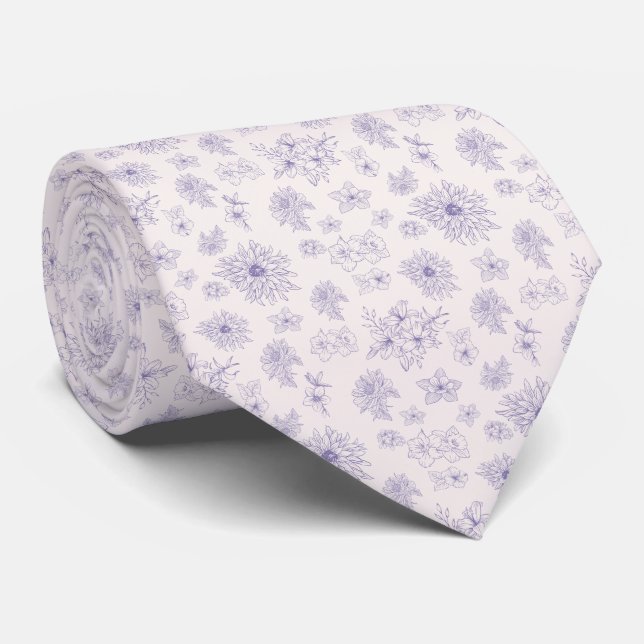 Purple flowers pattern tie (Rolled)