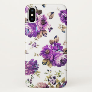 Purple Flowers Pattern with Monogram iPhone X Case