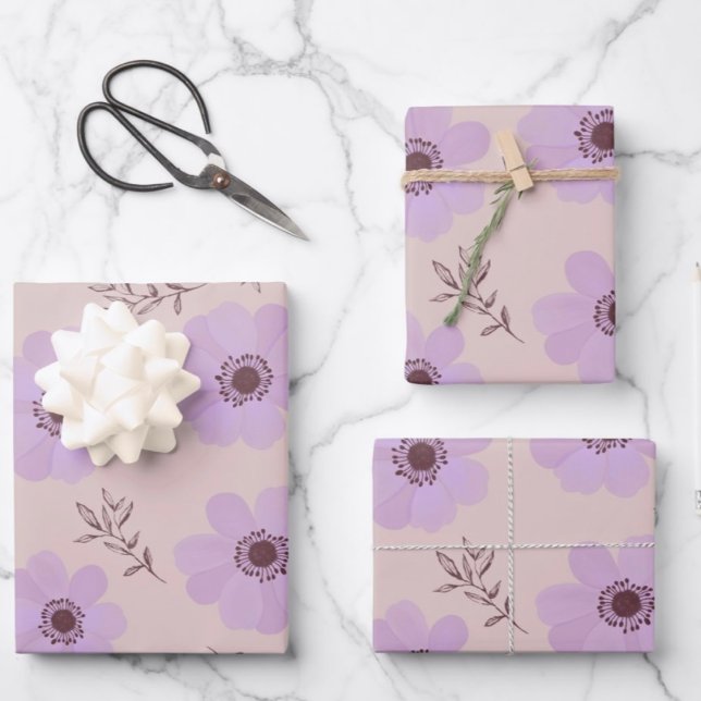 purple flowers patterns wrapping paper sheet (Creator Uploaded)