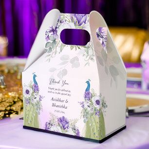 Purple flowers peacock wedding favour gift  box