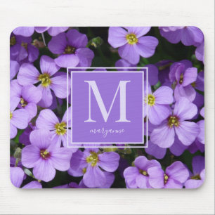Purple Flowers Photo Monogram Name Mouse Mat