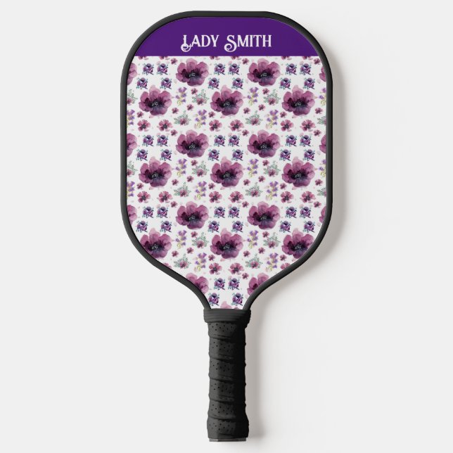 purple flowers pickleball paddle (Front)