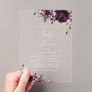 Purple Flowers, Plum Flowers, Boho, Baby Shower Acrylic Invitations