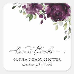 Purple Flowers, Plum Flowers, Boho, Baby Shower Square Sticker