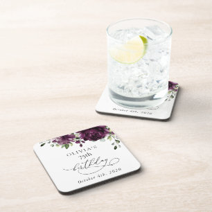 Purple Flowers, Plum Flowers, Boho, Birthday Coaster