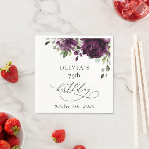 Purple Flowers, Plum Flowers, Boho, Birthday Napkin