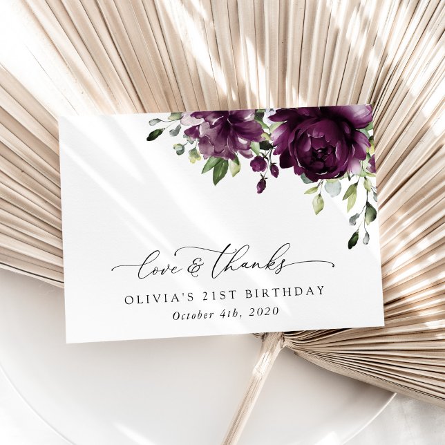 Purple Flowers, Plum Flowers, Boho, Birthday Thank You Card (Creator Uploaded)