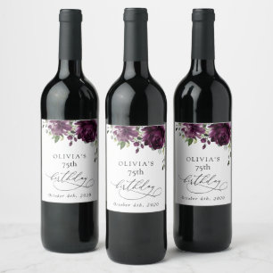 Purple Flowers, Plum Flowers, Boho, Birthday Wine Label