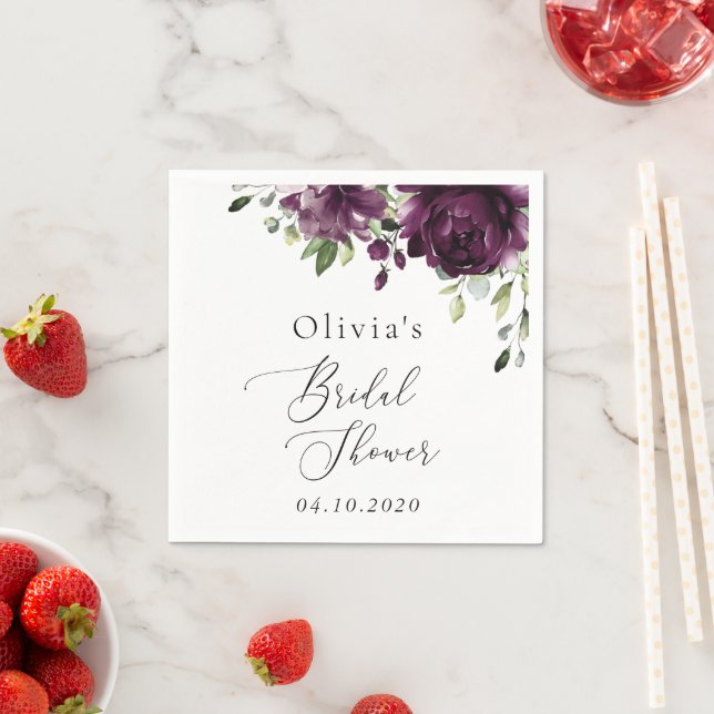 Purple Flowers, Plum Flowers, Boho, Bridal Shower Napkin (Insitu)