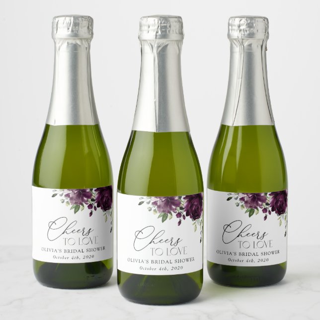 Purple Flowers, Plum Flowers, Boho, Bridal Shower Sparkling Wine Label (Bottles)