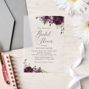 Purple Flowers, Plum Flowers, Boho, Bridal Shower Vellum Invitations