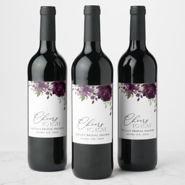 Purple Flowers, Plum Flowers, Boho, Bridal Shower Wine Label (Bottles)