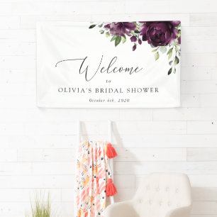 Purple Flowers, Plum Flowers, Boho, Bridal Welcome Banner