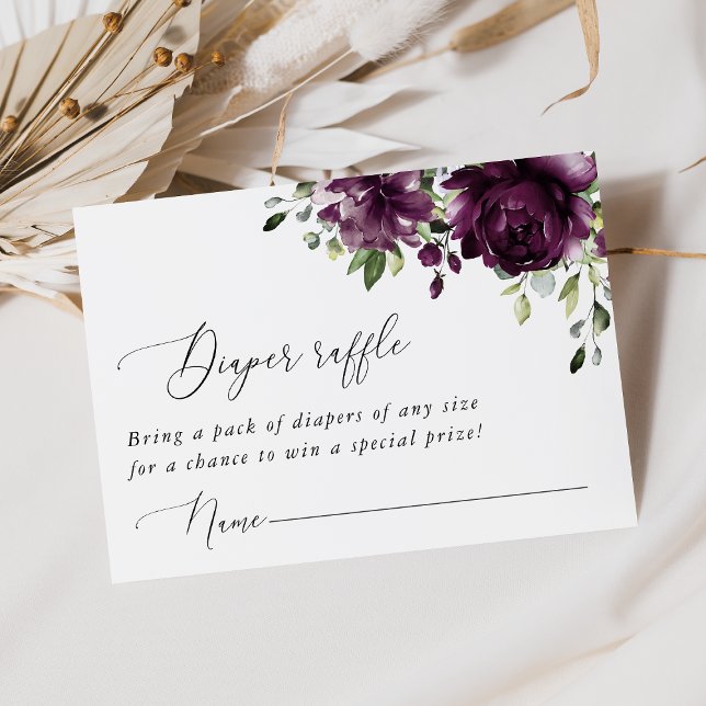 Purple Flowers, Plum Flowers, Boho, Diaper Raffle Enclosure Card (Creator Uploaded)