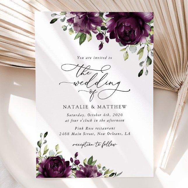 Purple Flowers, Plum Flowers, Boho, Floral Wedding Invitation (Creator Uploaded)